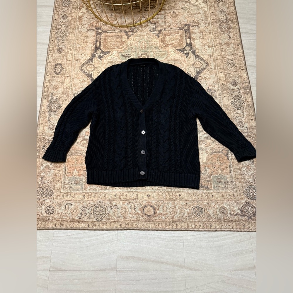 Quince Black Cable Knit Cardigan - Picture 4 of 11
